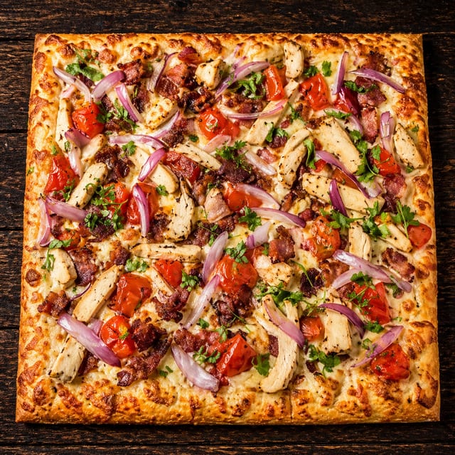 Chicken Bacon Ranch Square Pie Pizza.