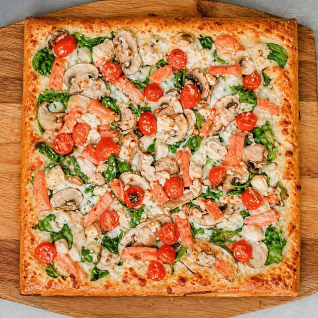 Garlic Spinach Square Pie Pizza.